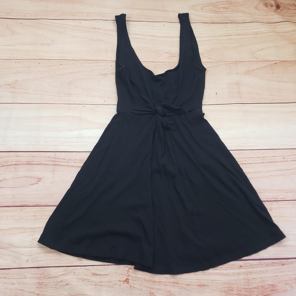 L*Space Dress Womens Small Black Ribbed Tie Front‎ Sleeveless Scoop Neck A-Line